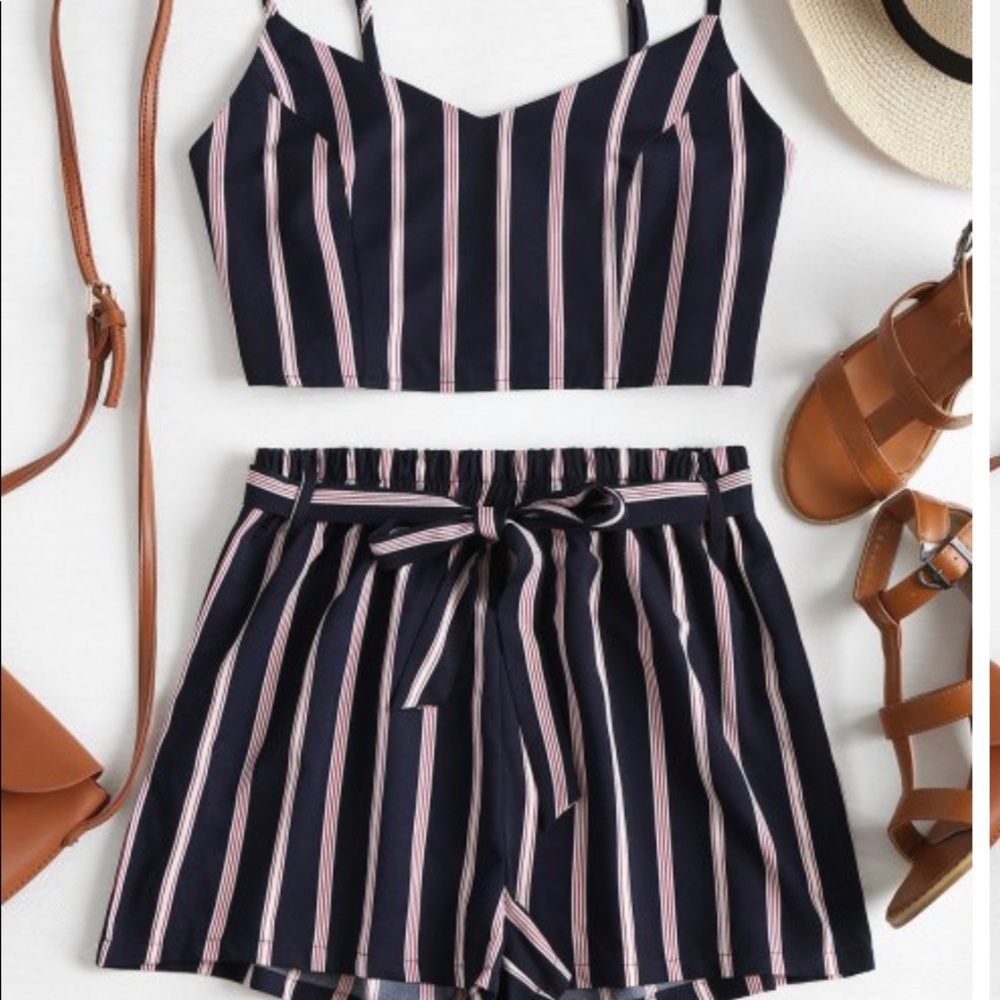 NWT - belted stripe summer set